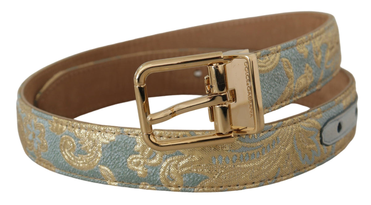 Ceinture élégante en cuir bleu clair Dolce &amp; Gabbana avec boucle dorée