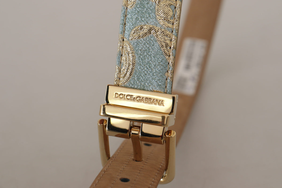 Ceinture élégante en cuir bleu clair Dolce &amp; Gabbana avec boucle dorée