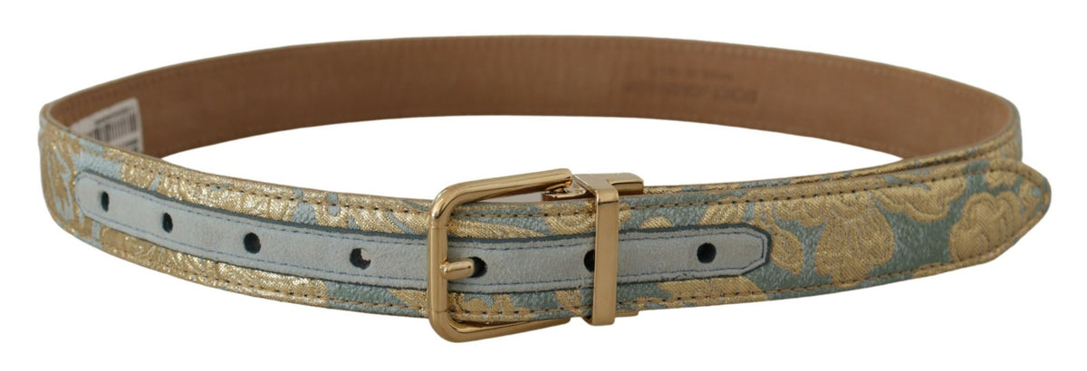 Ceinture élégante en cuir bleu clair Dolce &amp; Gabbana avec boucle dorée