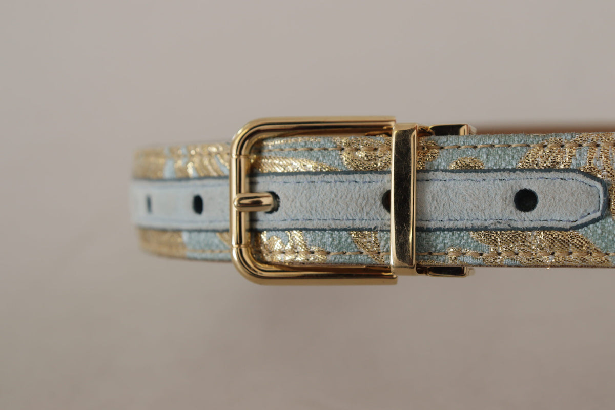 Ceinture élégante en cuir bleu clair Dolce &amp; Gabbana avec boucle dorée