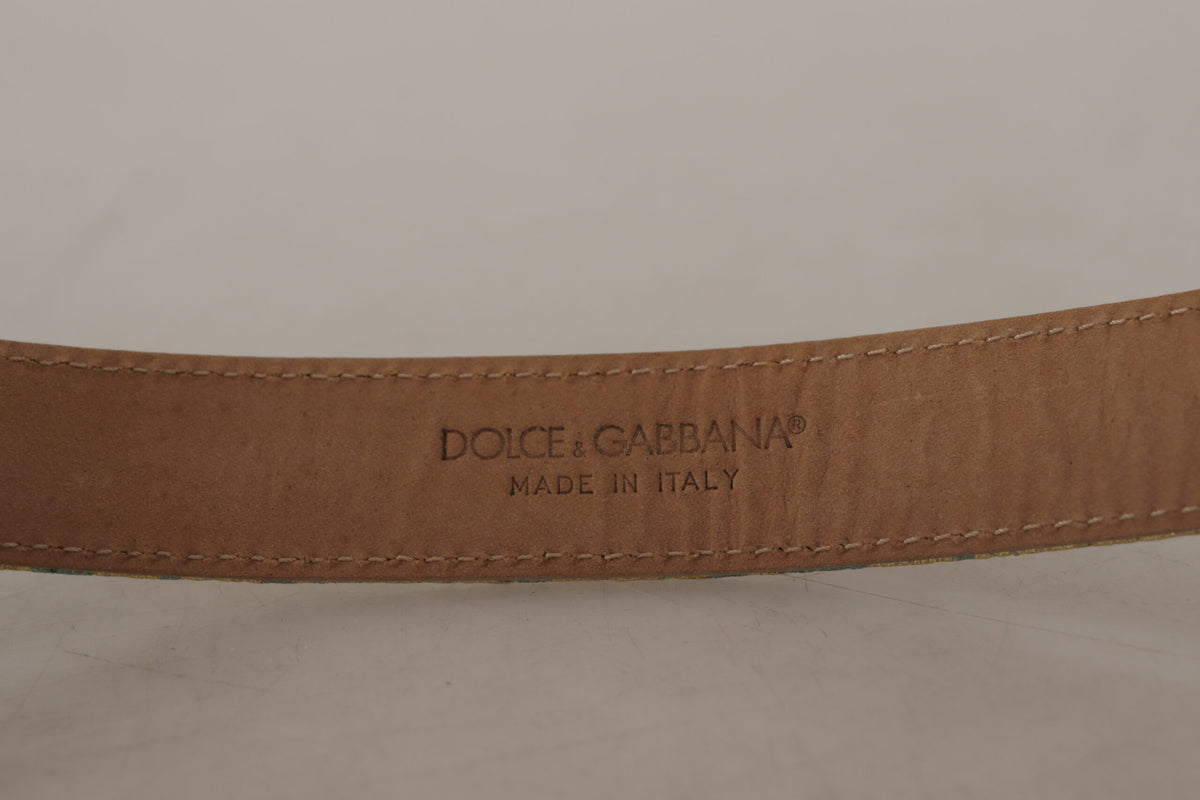 Ceinture élégante en cuir bleu clair Dolce &amp; Gabbana avec boucle dorée