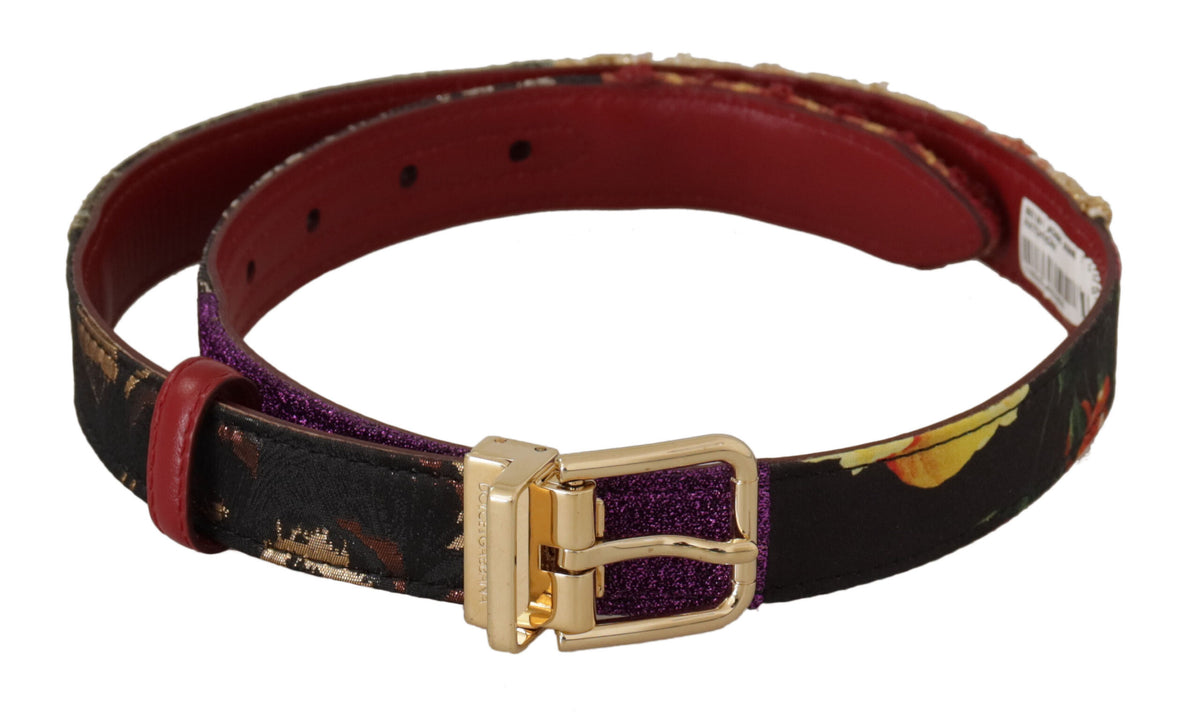 Ceinture en cuir et toile multicolore Dolce &amp; Gabbana avec boucle gravée