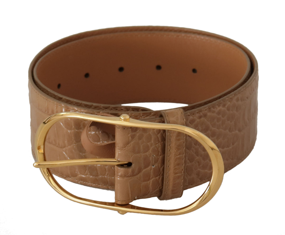 Ceinture élégante en cuir beige Dolce &amp; Gabbana avec boucle gravée