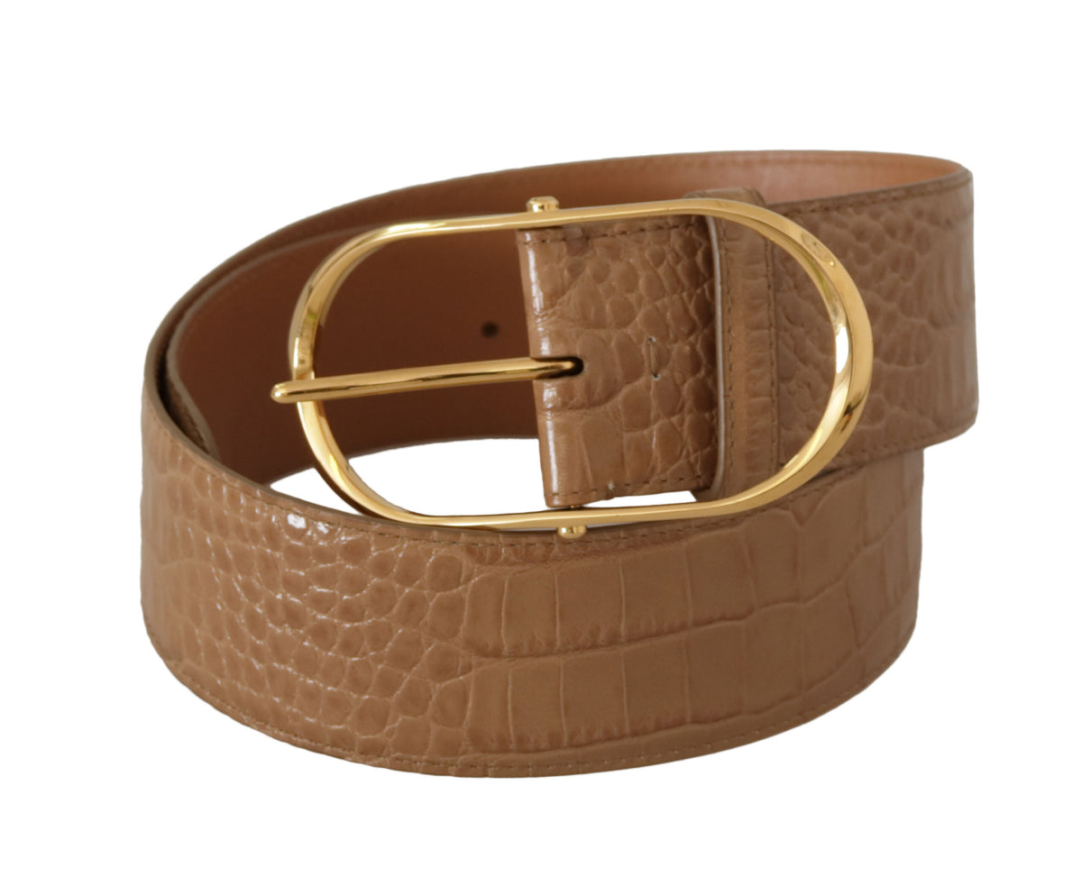 Ceinture élégante en cuir beige Dolce &amp; Gabbana avec boucle gravée