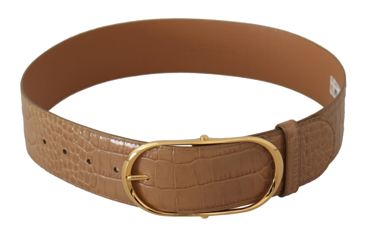 Ceinture élégante en cuir beige Dolce &amp; Gabbana avec boucle gravée