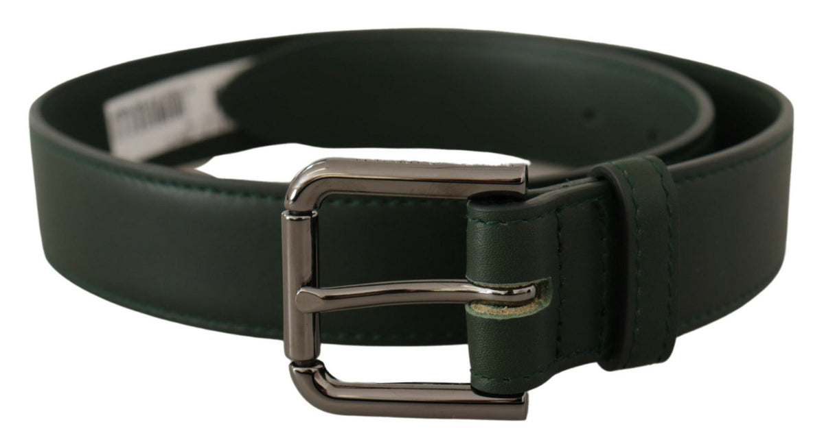 Ceinture élégante en cuir vert foncé Dolce &amp; Gabbana avec boucle à logo