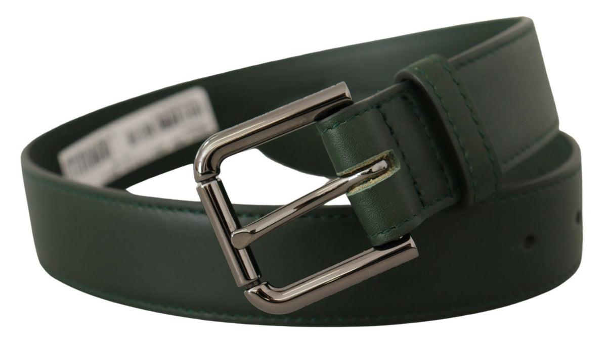 Ceinture élégante en cuir vert foncé Dolce &amp; Gabbana avec boucle à logo