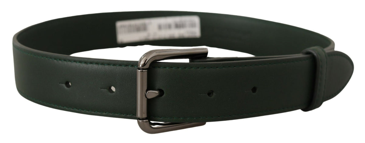 Ceinture élégante en cuir vert foncé Dolce &amp; Gabbana avec boucle à logo