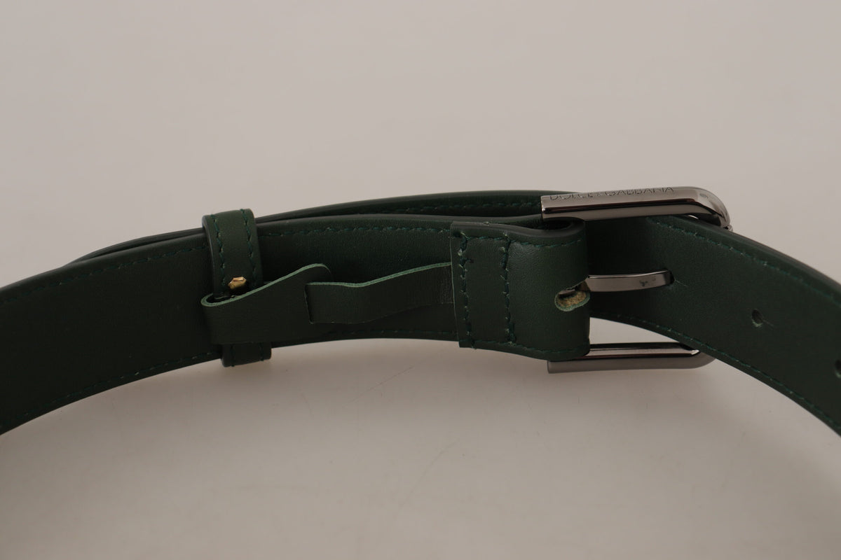 Ceinture élégante en cuir vert foncé Dolce &amp; Gabbana avec boucle à logo