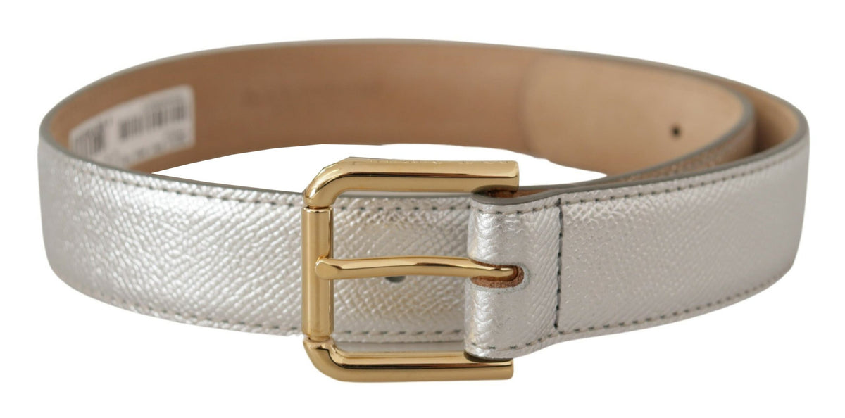 Ceinture élégante en cuir argenté Dolce &amp; Gabbana avec boucle gravée