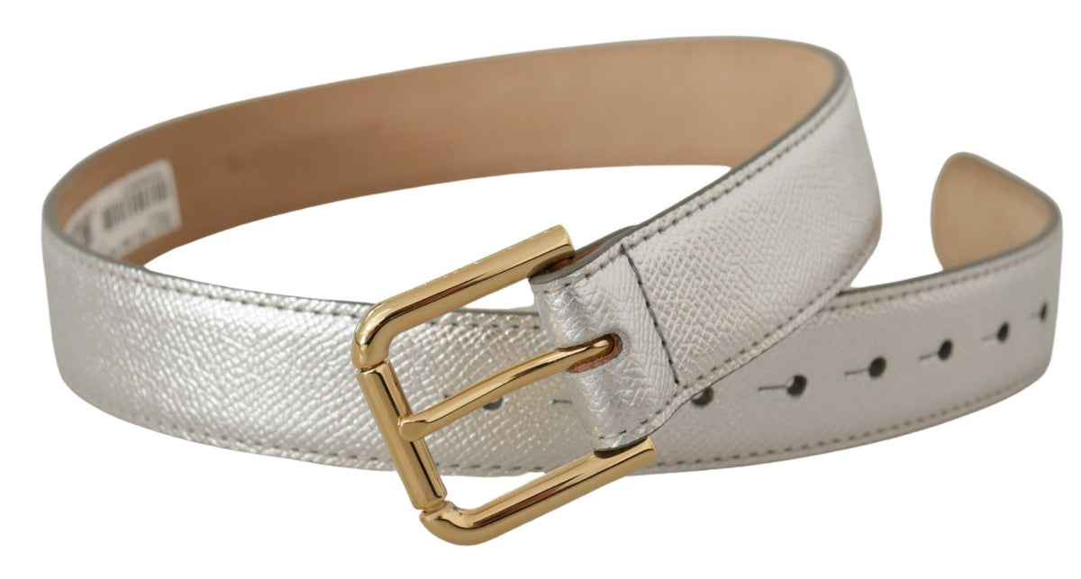 Ceinture élégante en cuir argenté Dolce &amp; Gabbana avec boucle gravée