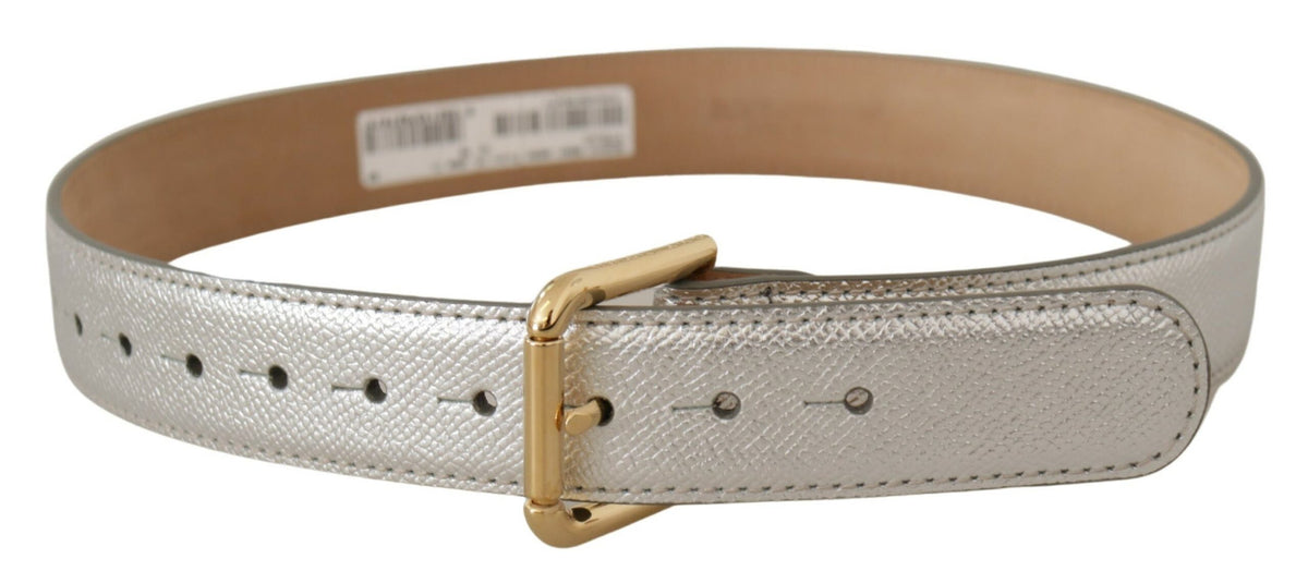 Ceinture élégante en cuir argenté Dolce &amp; Gabbana avec boucle gravée