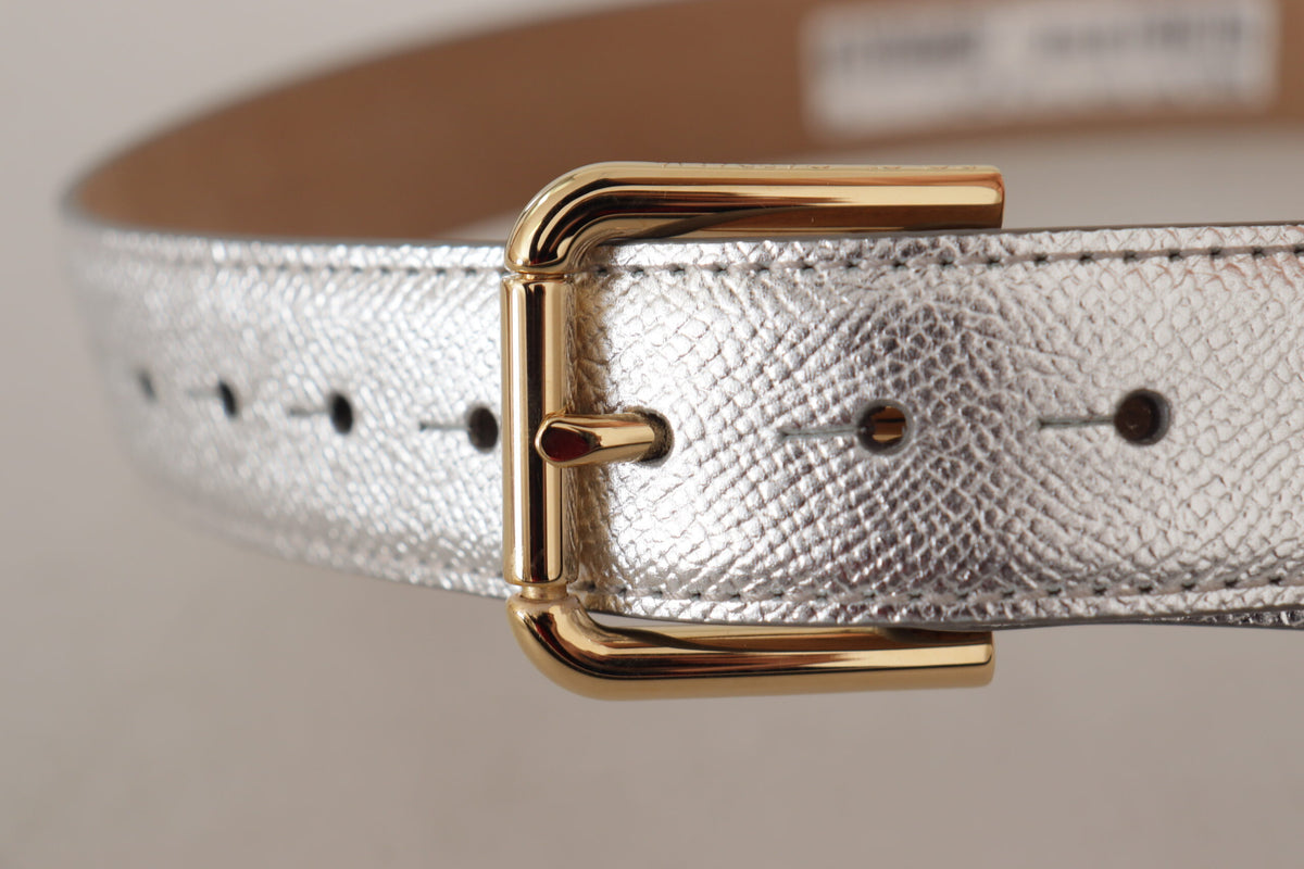 Ceinture élégante en cuir argenté Dolce &amp; Gabbana avec boucle gravée