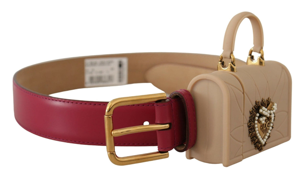 Ceinture élégante en cuir rose Dolce &amp; Gabbana avec étui pour écouteurs