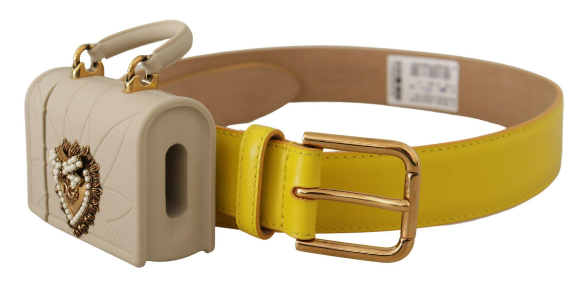 Ceinture en cuir jaune chic Dolce &amp; Gabbana avec étui pour écouteurs