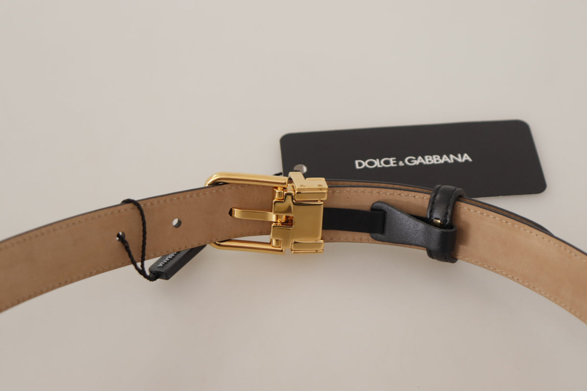 Ceinture élégante en cuir noir Dolce &amp; Gabbana avec boucle gravée