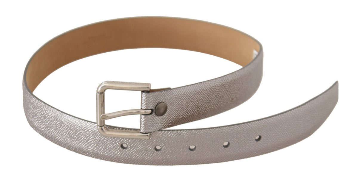 Ceinture élégante en cuir argenté Dolce &amp; Gabbana avec boucle gravée