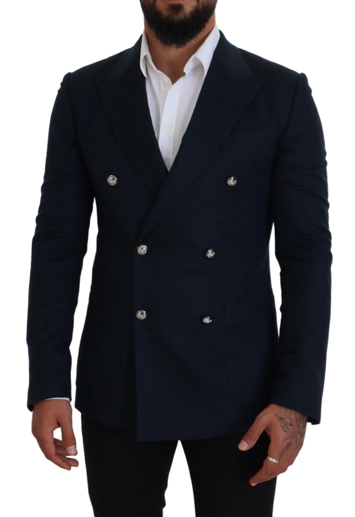 Blazer bleu élégant en mélange de cachemire et de soie Dolce &amp; Gabbana