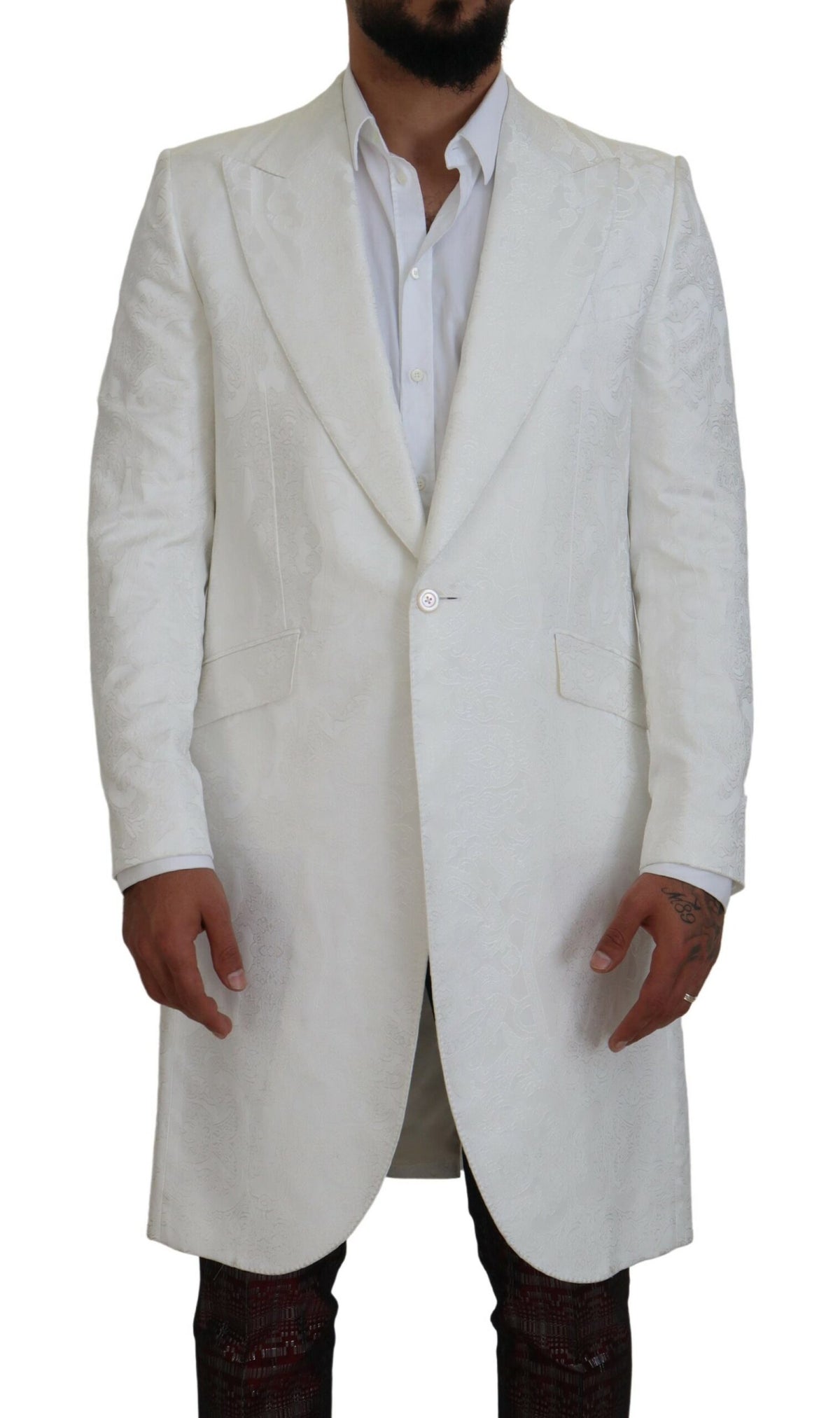 Trench-coat élégant en brocart fleuri blanc Dolce &amp; Gabbana