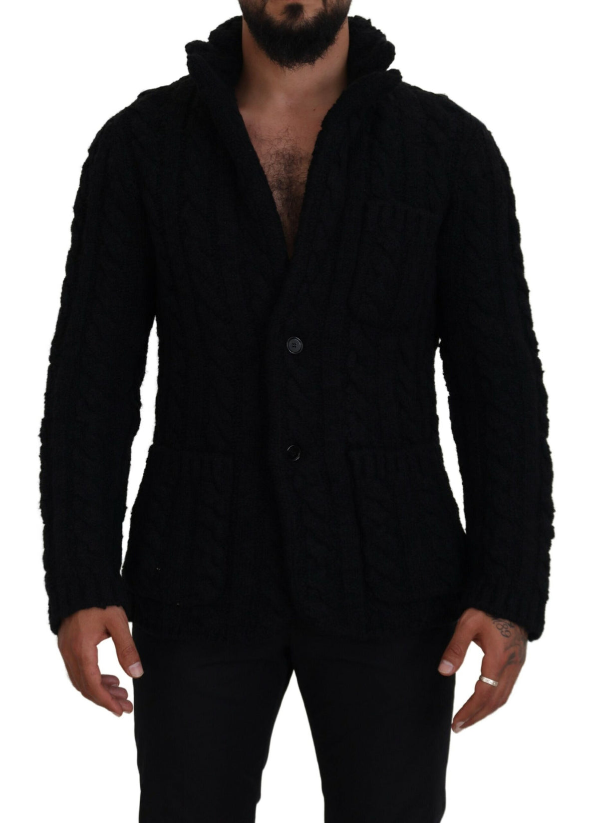 Cardigan élégant en mélange de laine et de cachemire noir Dolce &amp; Gabbana