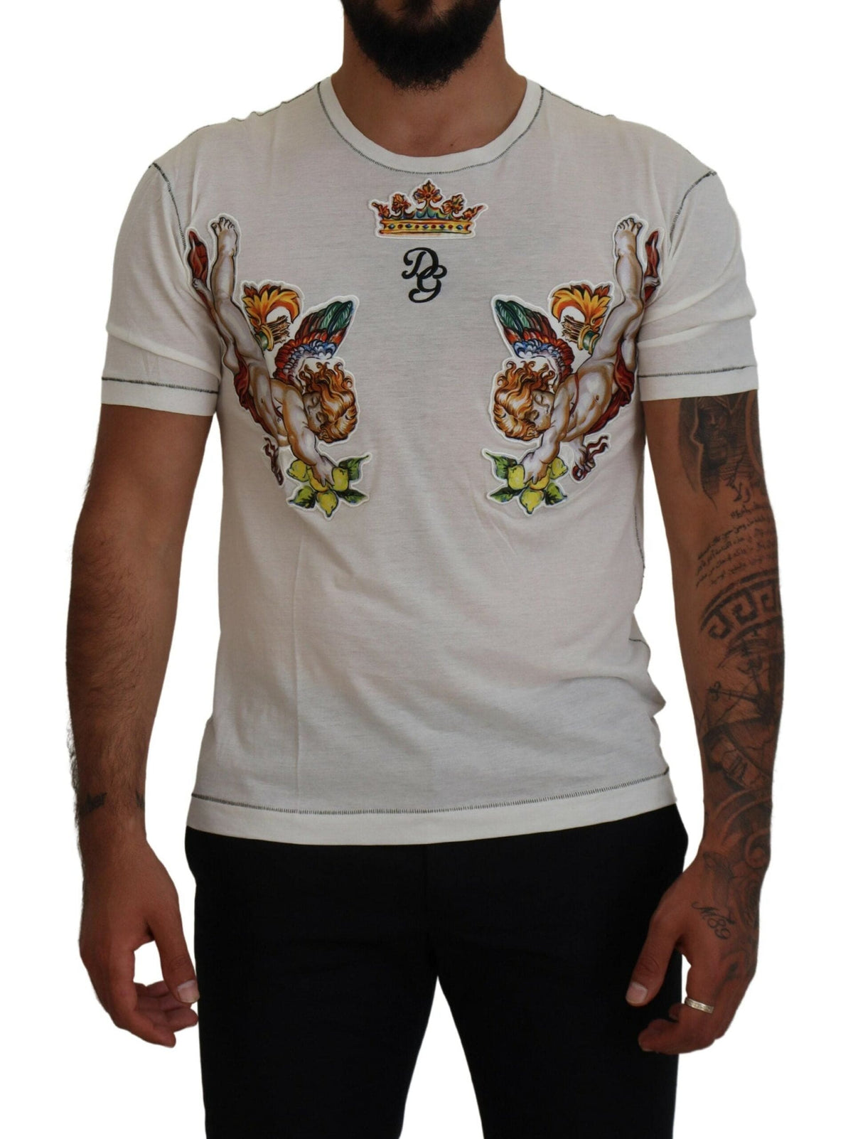 Camiseta elegante de mezcla de algodón y seda blanca de Dolce &amp; Gabbana