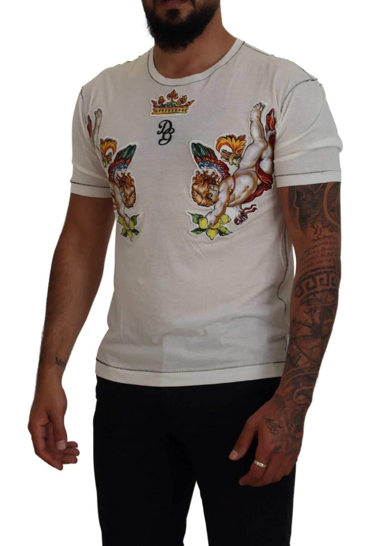 T-shirt élégant en mélange de coton et de soie blanc Dolce &amp; Gabbana