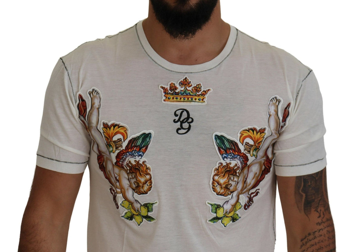 Camiseta elegante de mezcla de algodón y seda blanca de Dolce &amp; Gabbana