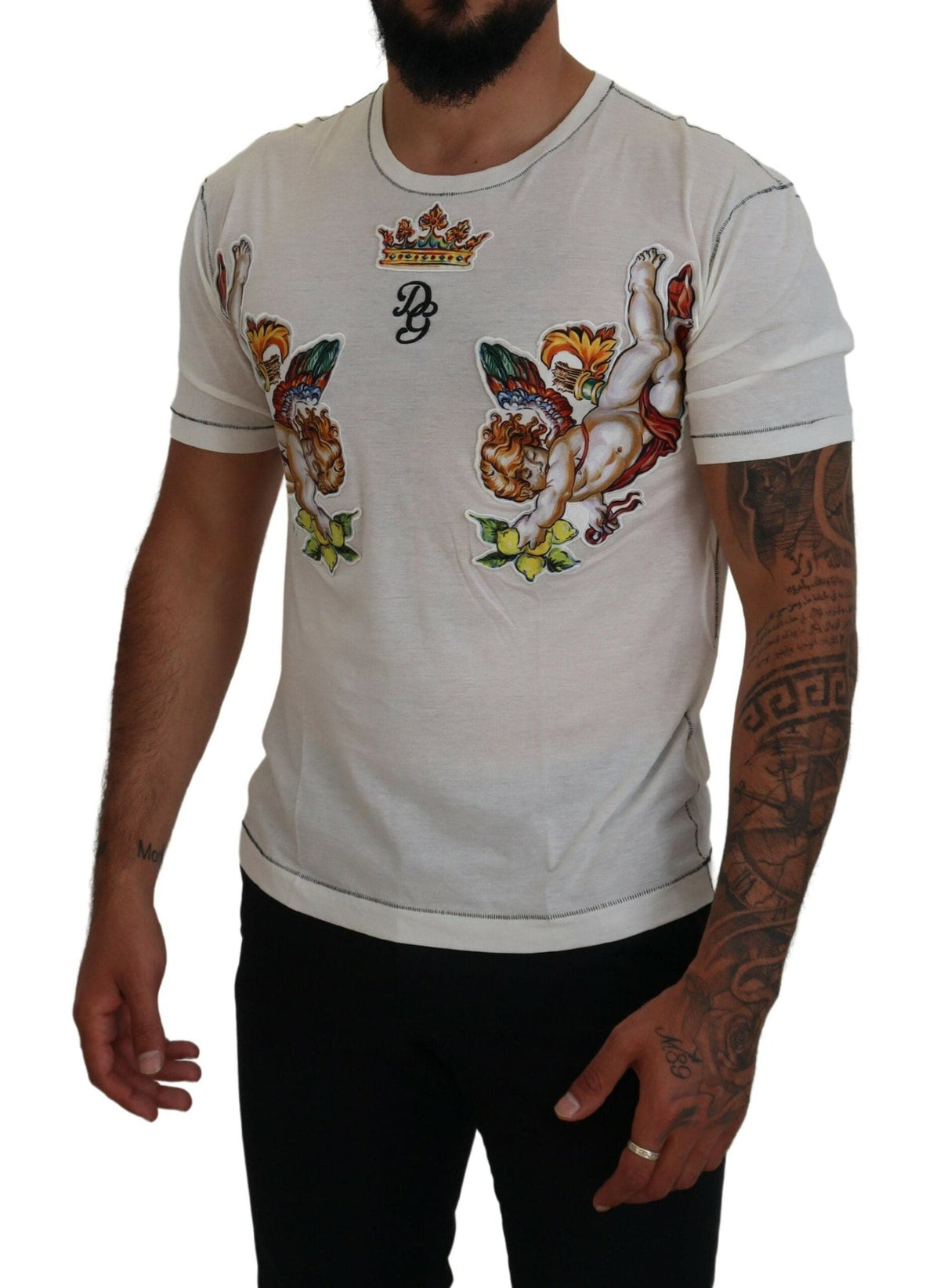 T-shirt élégant en mélange de coton et de soie blanc Dolce &amp; Gabbana