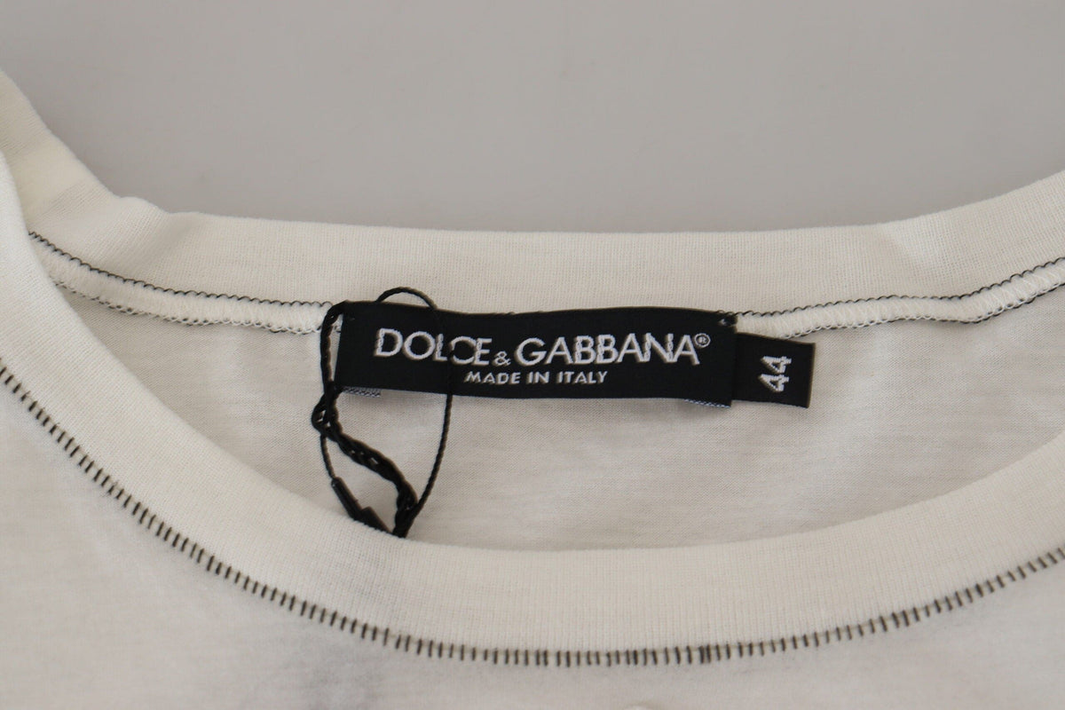 Camiseta elegante de mezcla de algodón y seda blanca de Dolce &amp; Gabbana