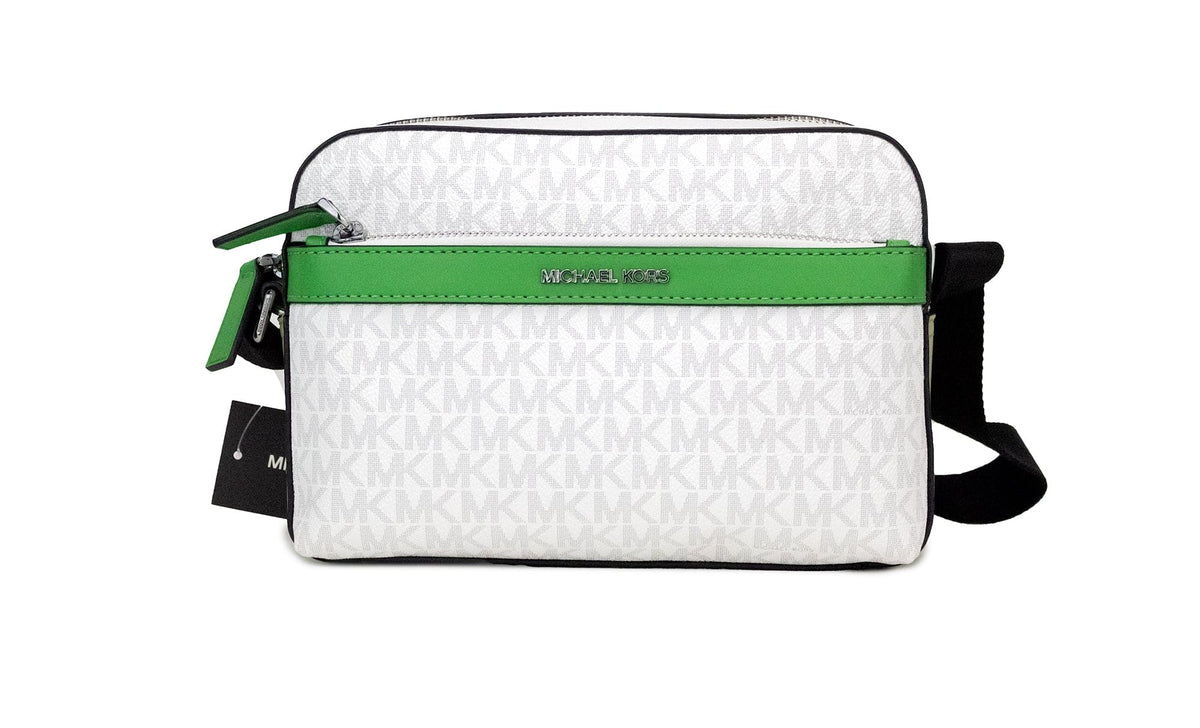 Sac à bandoulière utilitaire Michael Kors Cooper Small Bright White Palm Signature en PVC