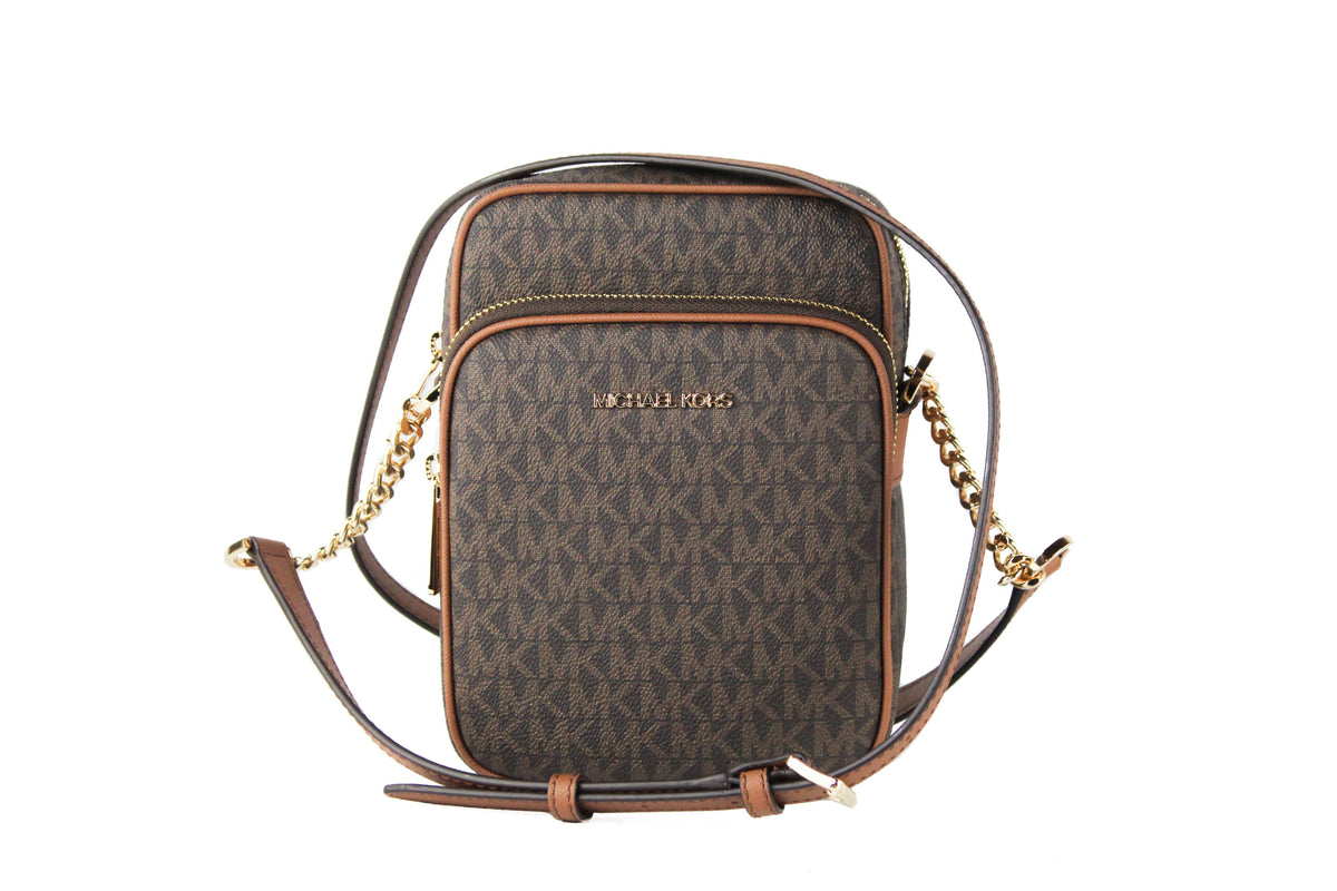 Sac à main Michael Kors Jet Set Travel Medium Signature North South Chain à bandoulière marron