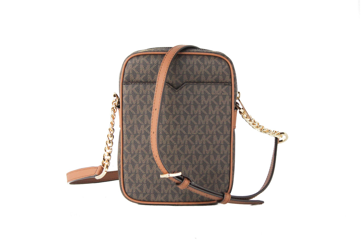 Sac à main Michael Kors Jet Set Travel Medium Signature North South Chain à bandoulière marron