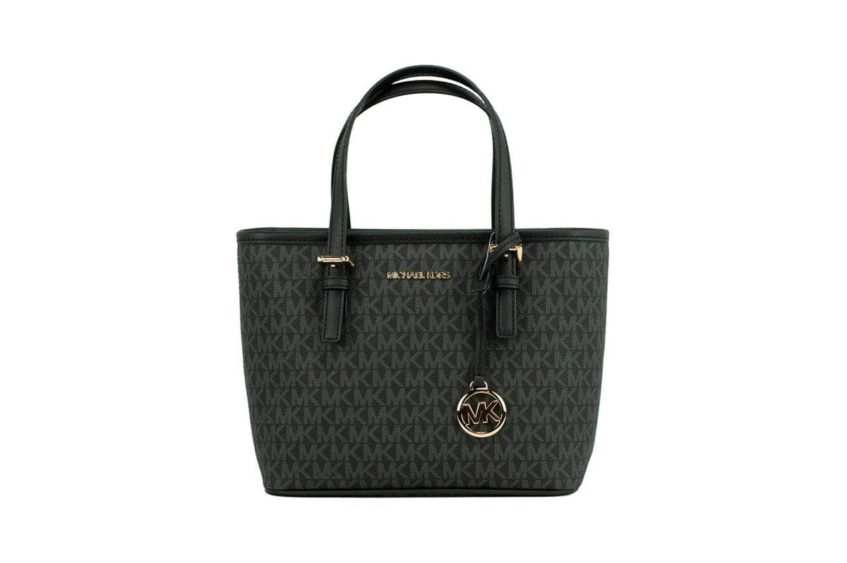 Sac fourre-tout Michael Kors Jet Set Signature XS noir avec fermeture éclair sur le dessus