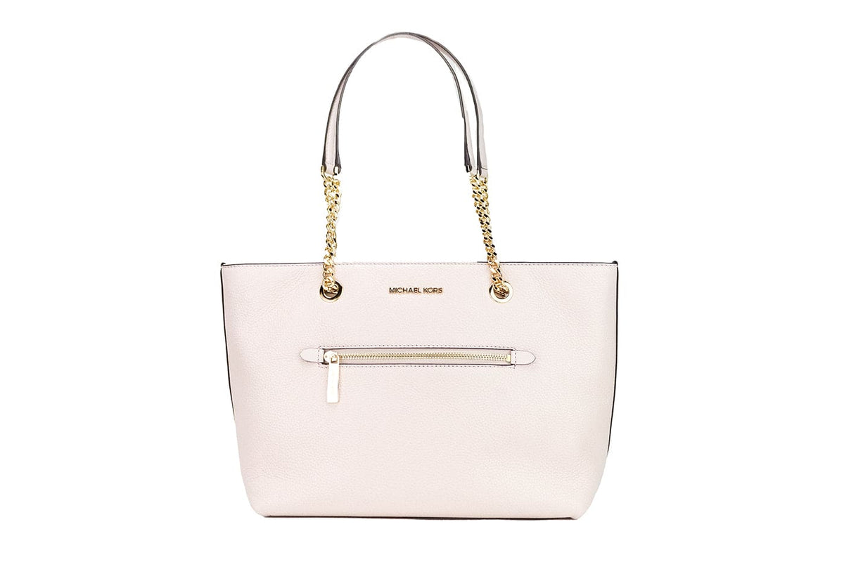 Bolso tote Jet Set de Michael Kors de piel color rubor en polvo mediano con cierre de cremallera en la parte delantera y cadena