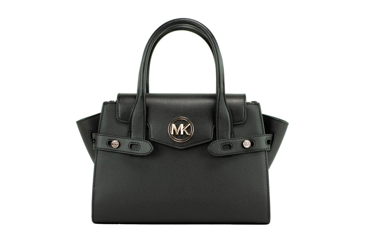 Bolso de mano tipo cartera Carmen de Michael Kors, mediano, de piel saffiano negra y dorada