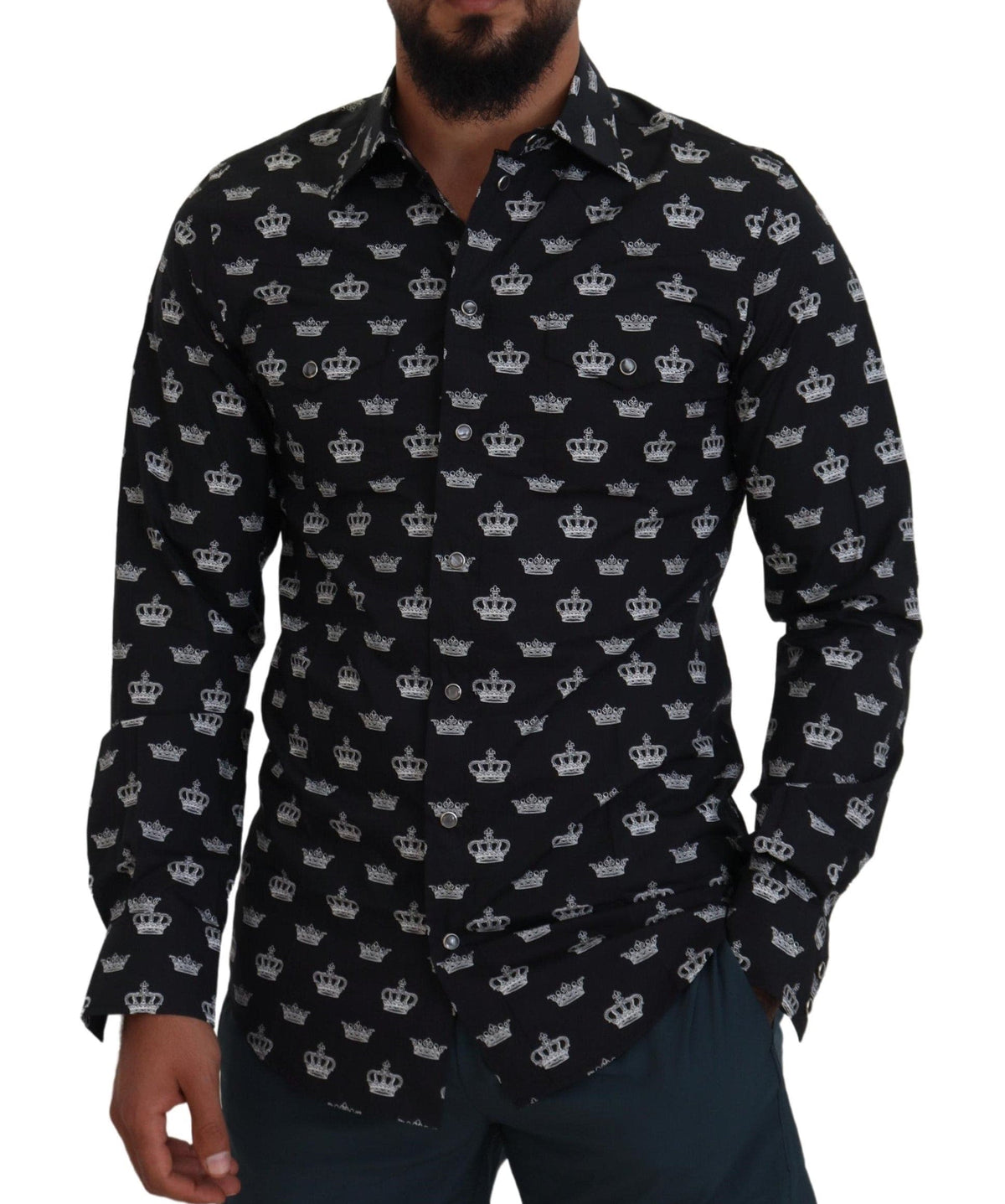 Dolce & Gabbana Elegant Slim Fit Crown Print Formal Shirt