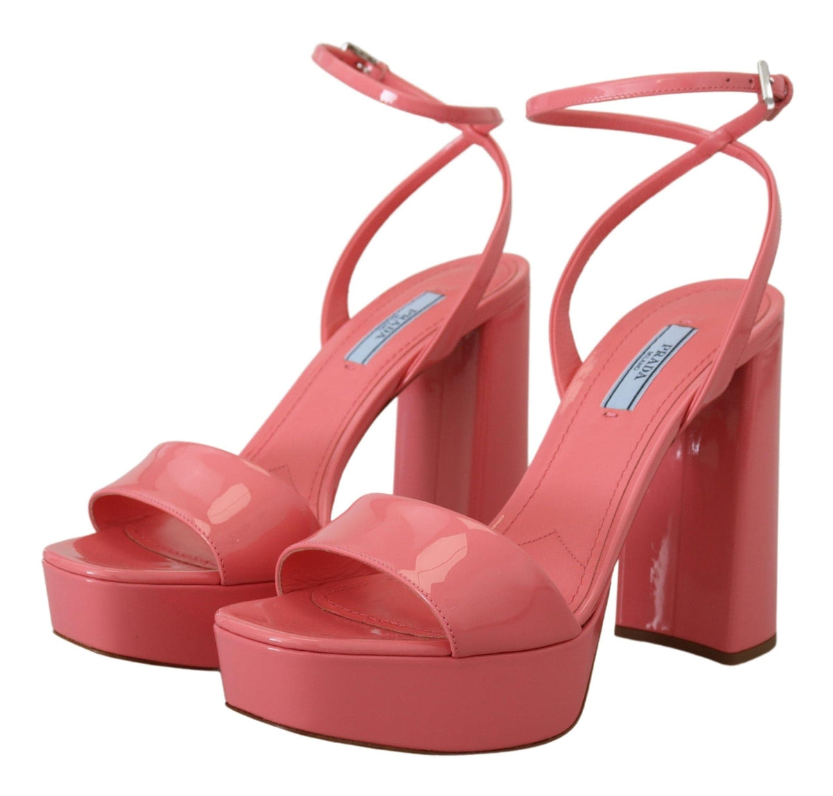 Sandales à plateforme en cuir verni rose chic de Prada