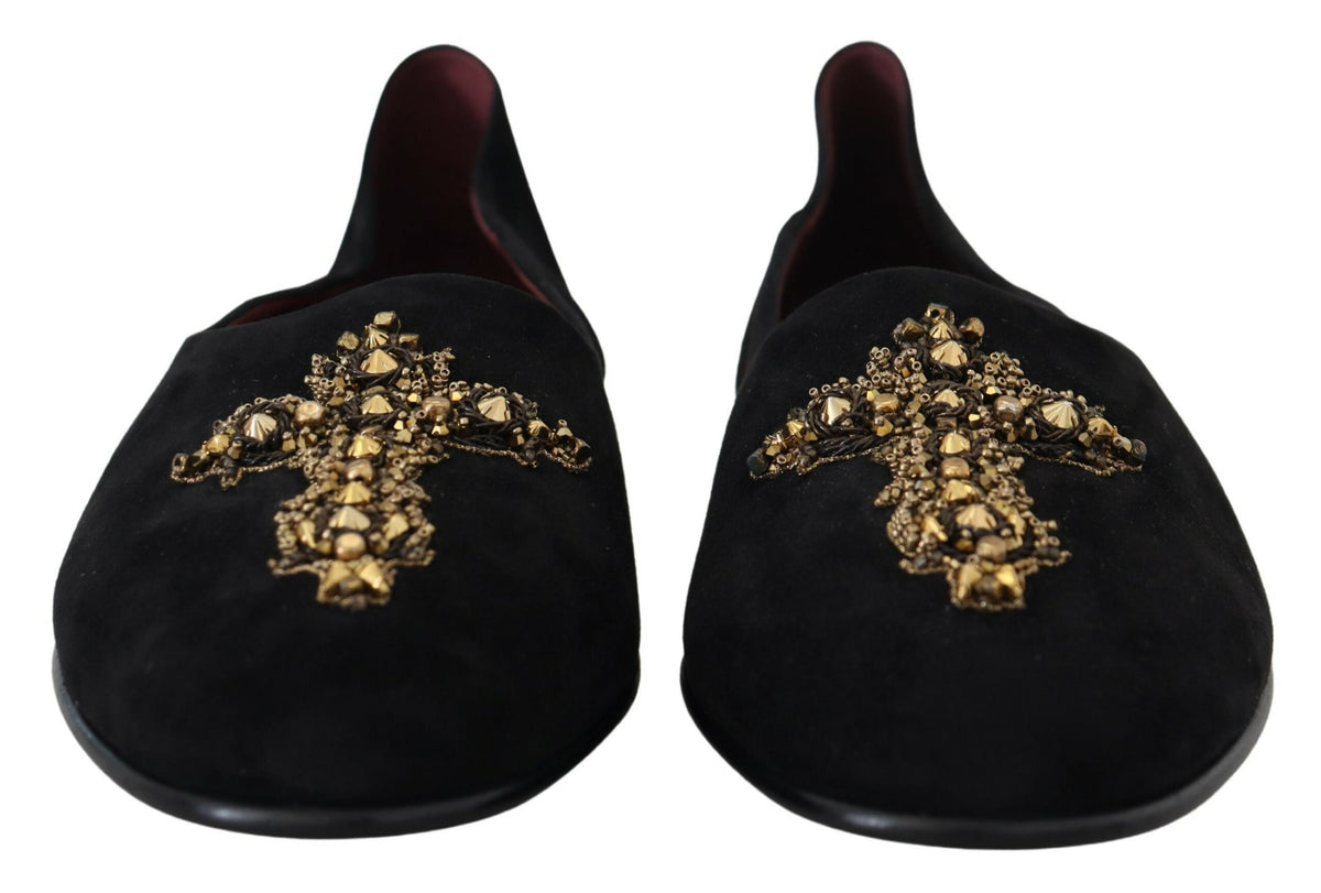 Mocassins Dolce &amp; Gabbana à paillettes et cristaux noirs et dorés