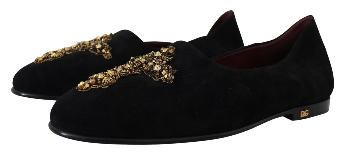 Mocassins Dolce &amp; Gabbana à paillettes et cristaux noirs et dorés