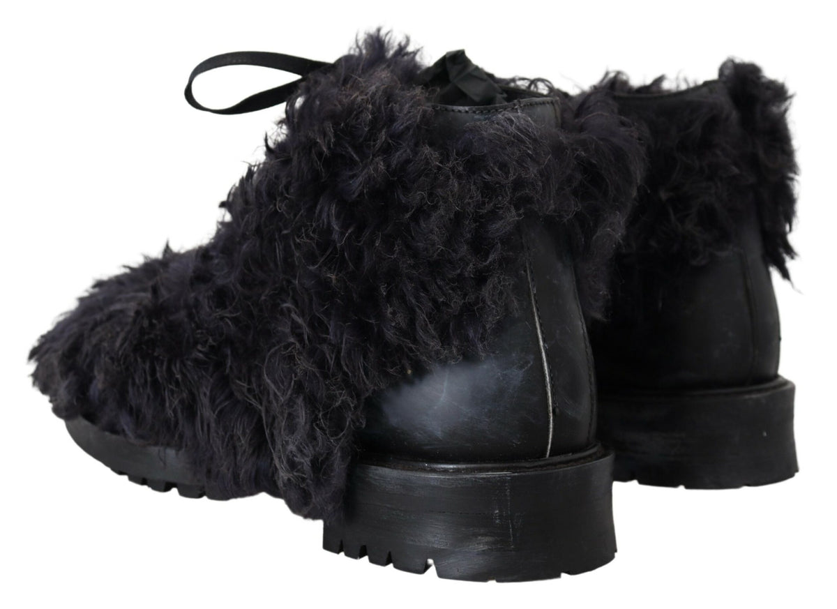 Bottines en cuir et peau de mouton noires Dolce &amp; Gabbana