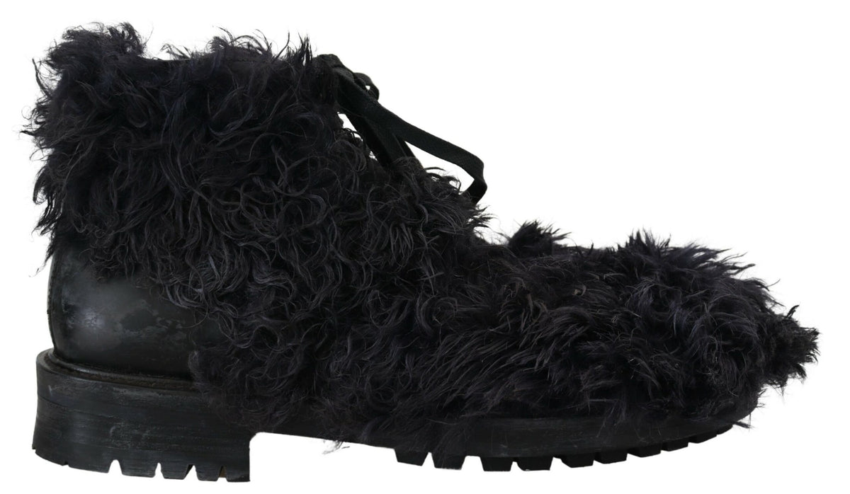 Bottines en cuir et peau de mouton noires Dolce &amp; Gabbana