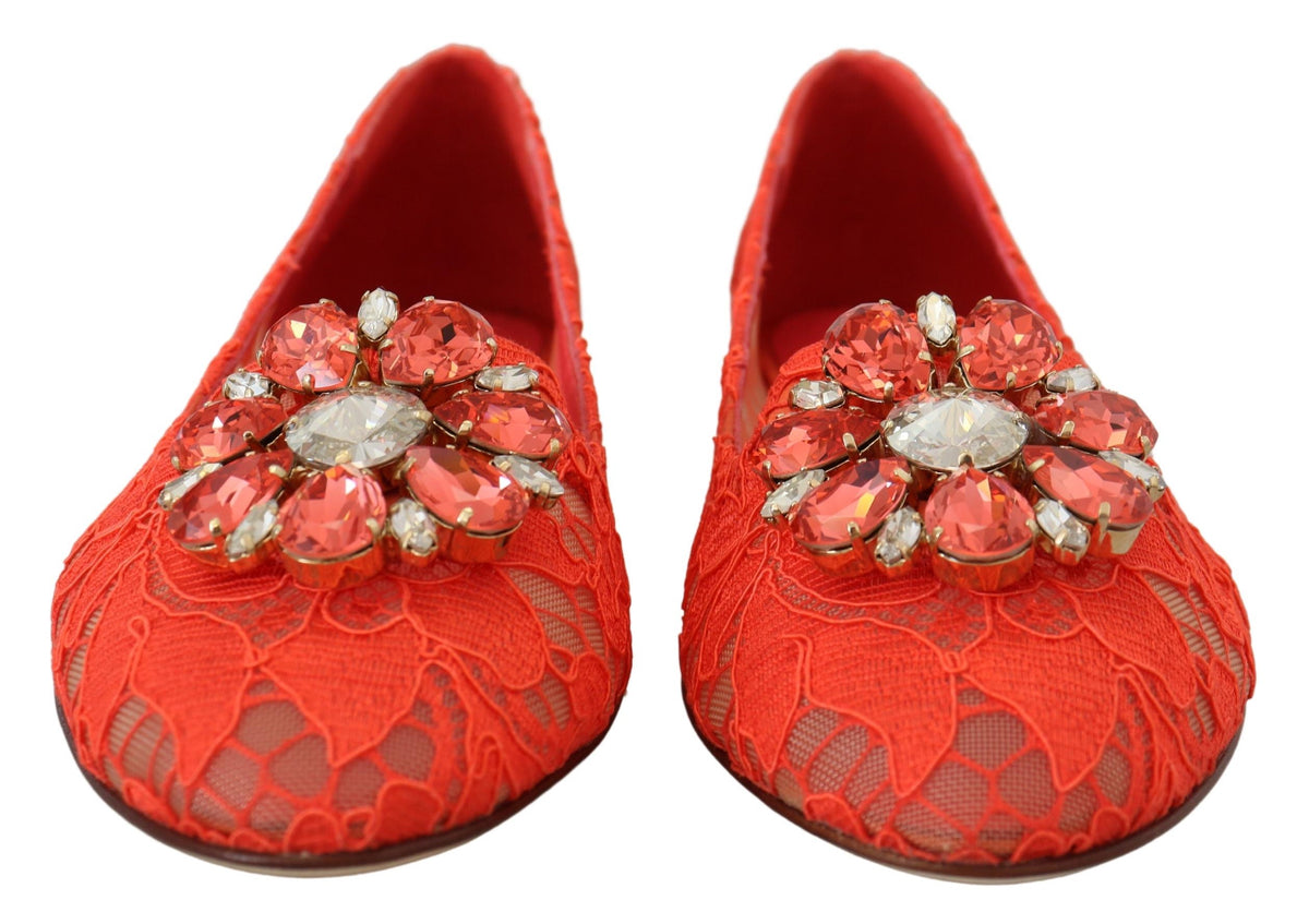 Chaussures plates élégantes Dolce &amp; Gabbana en dentelle Vally en rouge corail