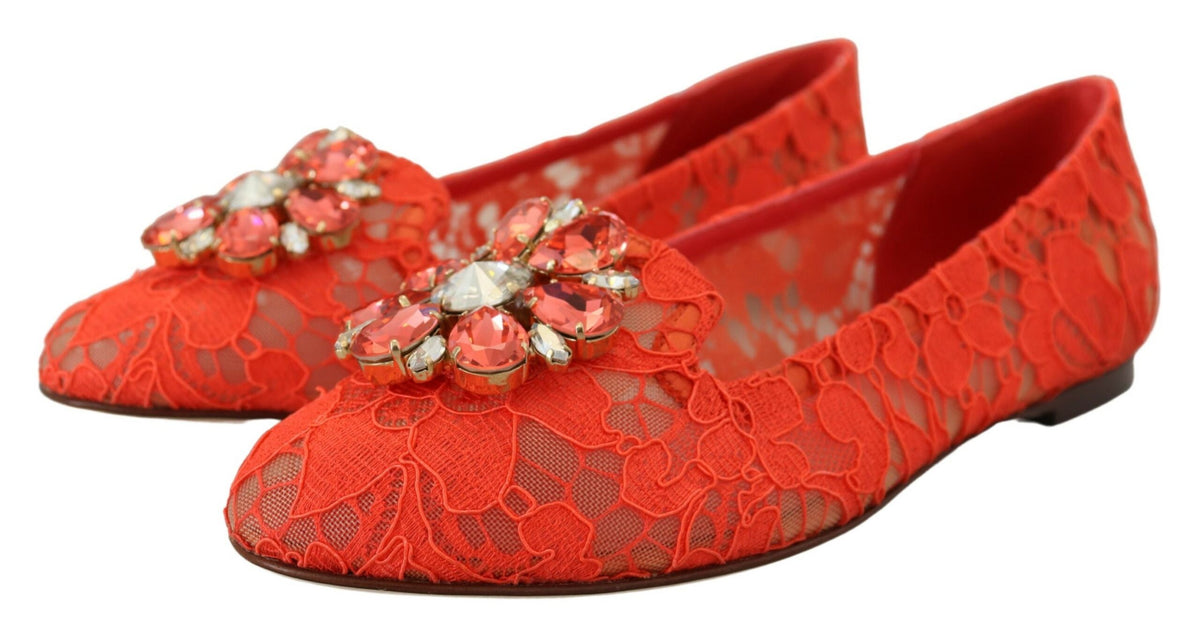 Chaussures plates élégantes Dolce &amp; Gabbana en dentelle Vally en rouge corail