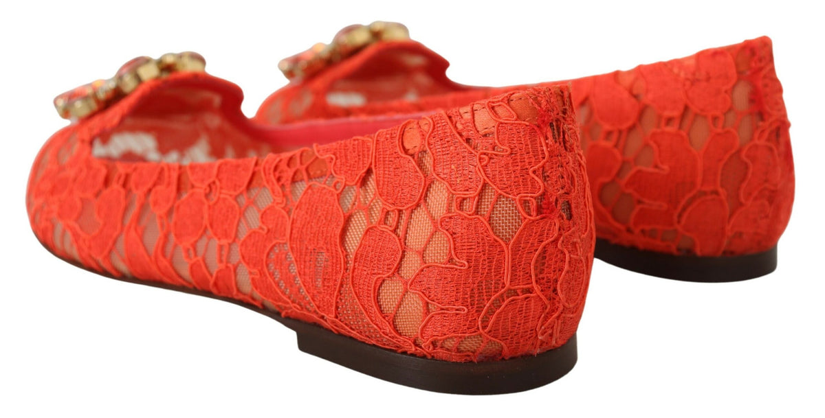 Chaussures plates élégantes Dolce &amp; Gabbana en dentelle Vally en rouge corail