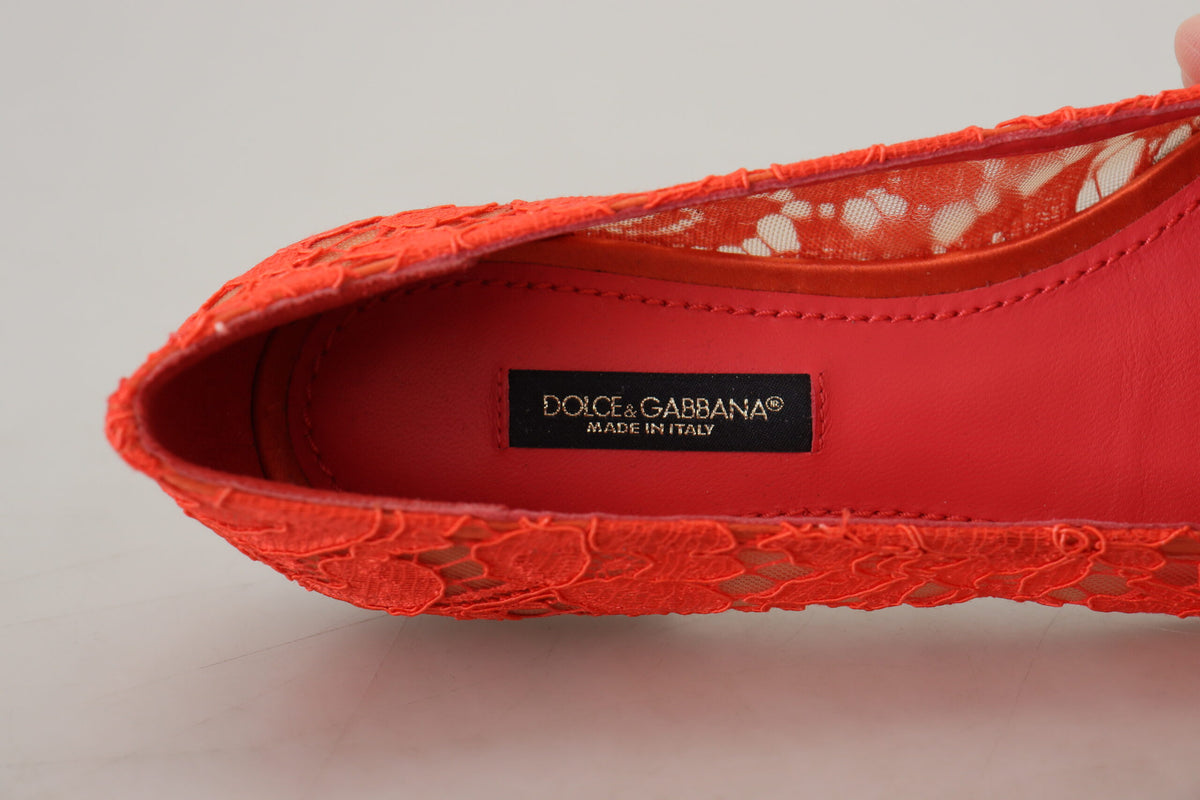 Chaussures plates élégantes Dolce &amp; Gabbana en dentelle Vally en rouge corail