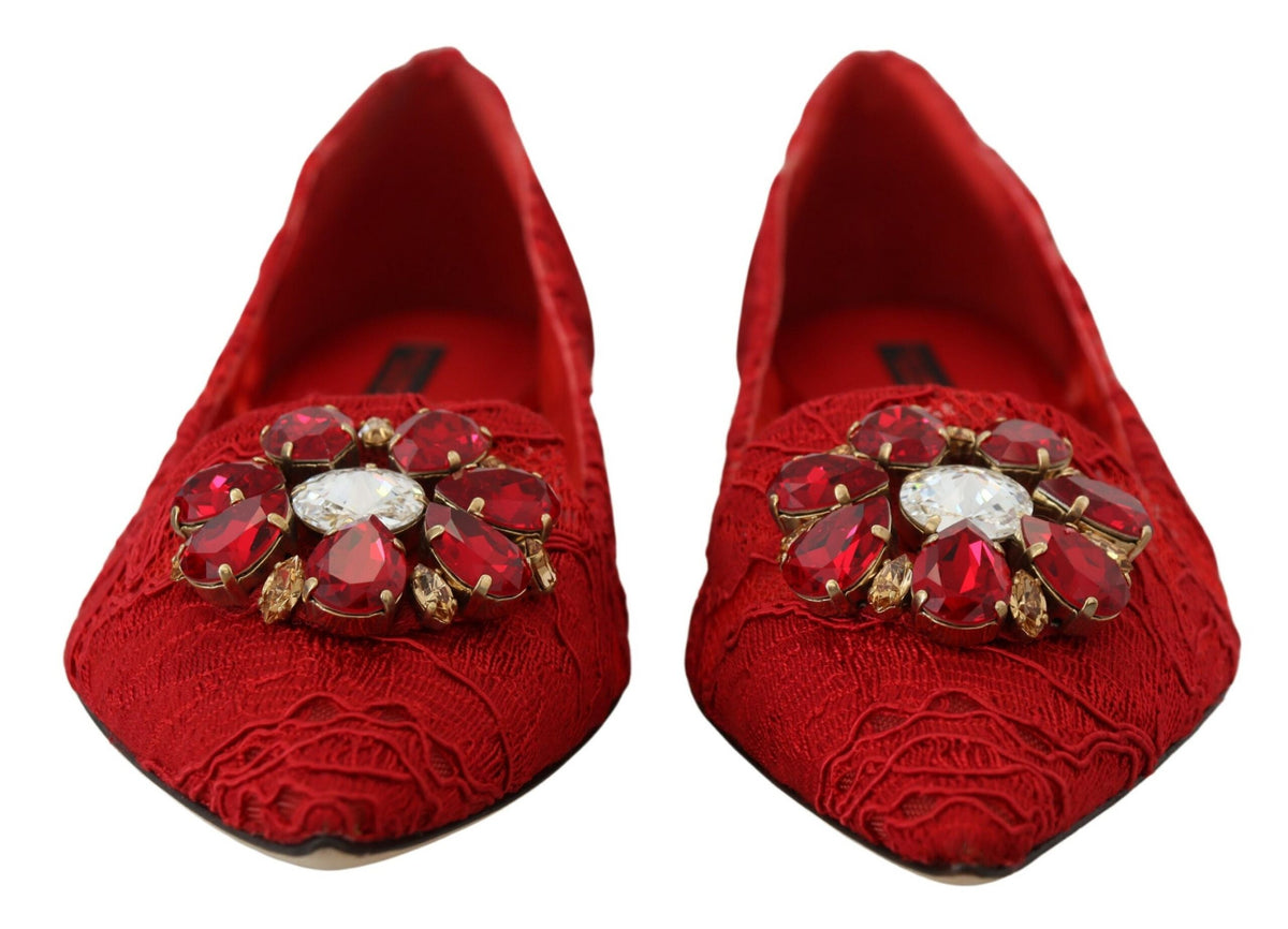 Zapatos planos con adornos de cristales en rojo de Dolce &amp; Gabbana