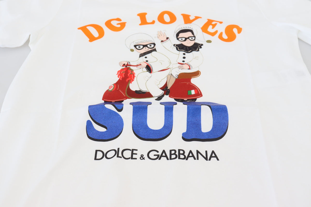 Elegante camiseta blanca de cuello redondo con estampado colorido de Dolce &amp; Gabbana