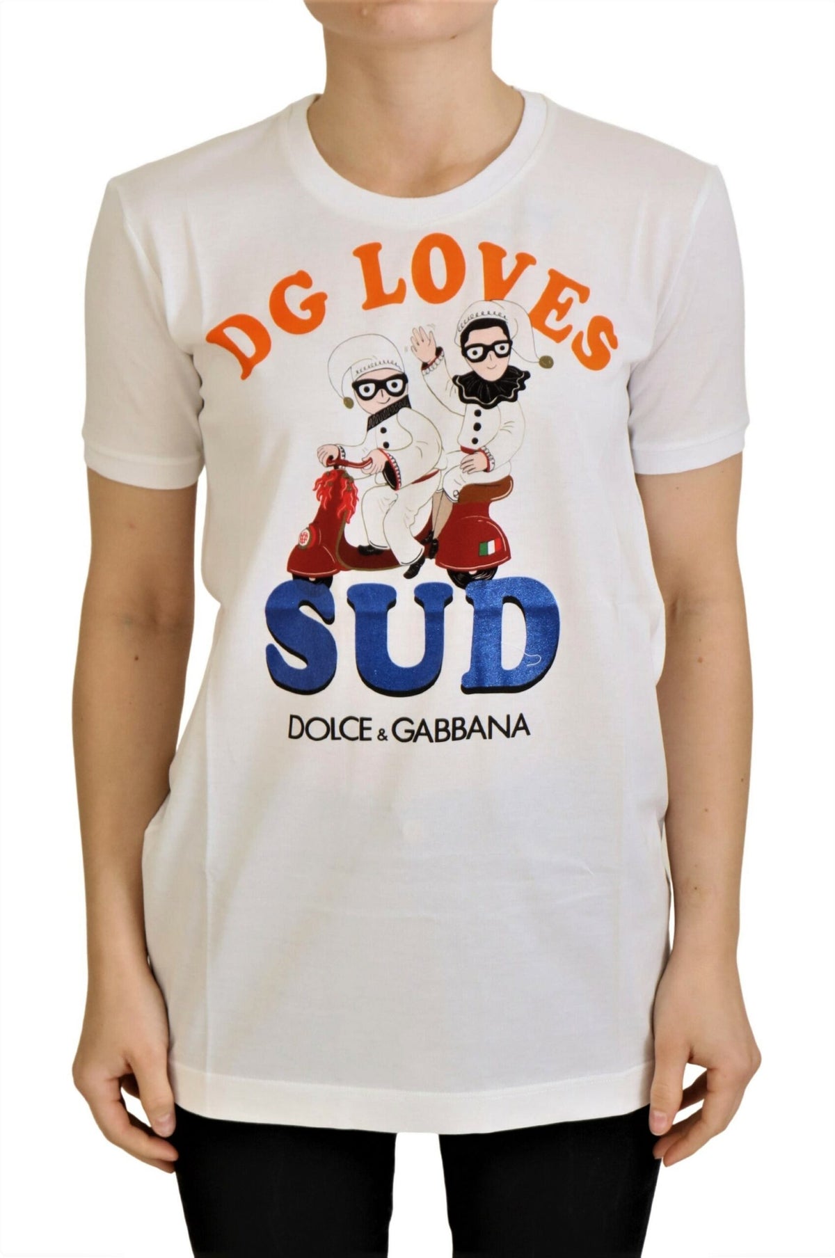 T-shirt ras du cou blanc élégant Dolce &amp; Gabbana avec imprimé coloré