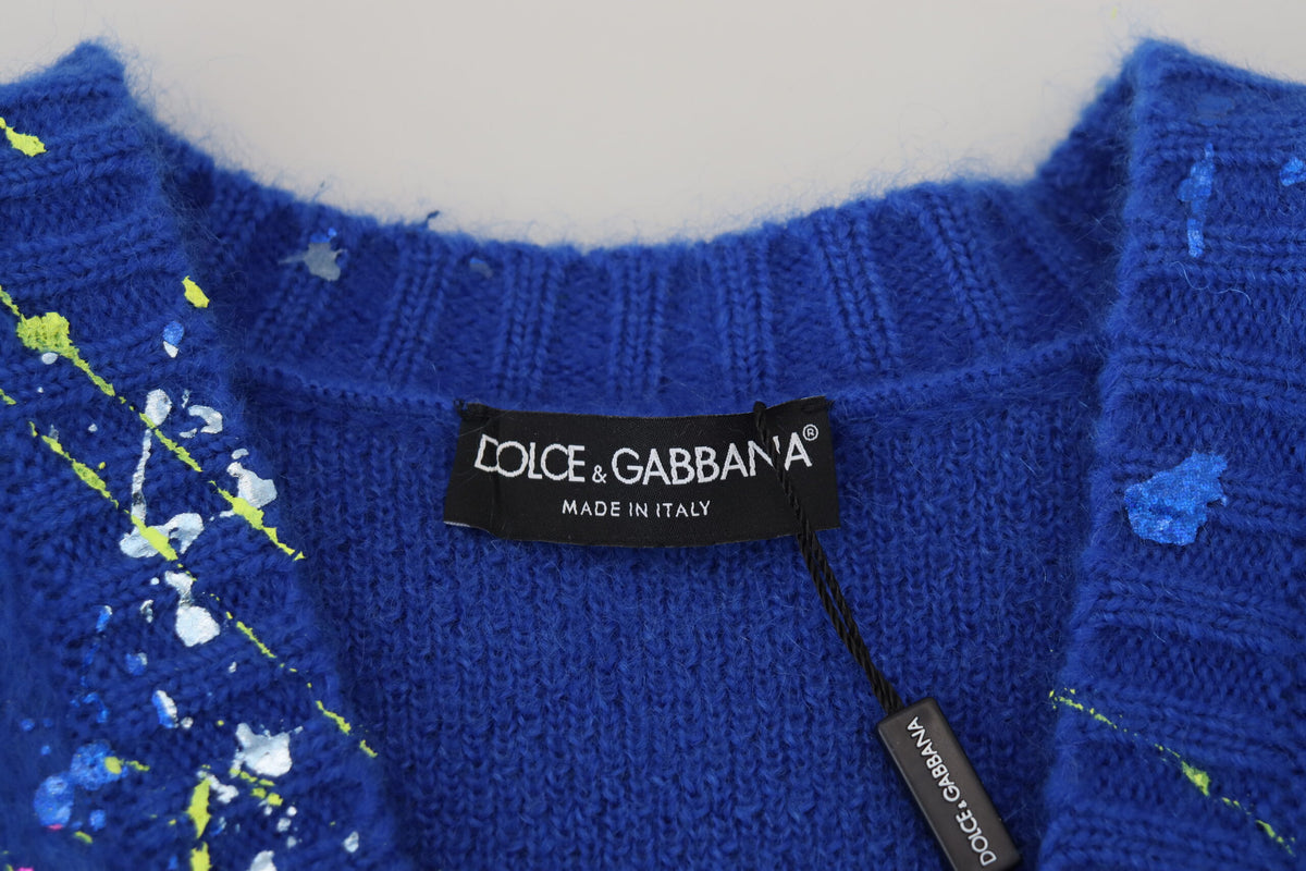 Dolce &amp; Gabbana Élégant cardigan multicolore en mohair à éclaboussures