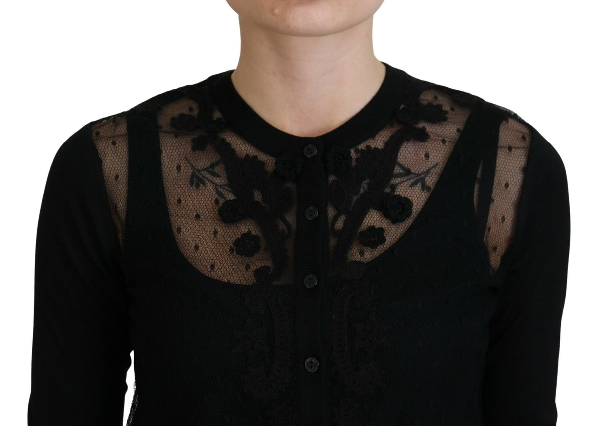 Pull cardigan élégant en dentelle florale noire Dolce &amp; Gabbana